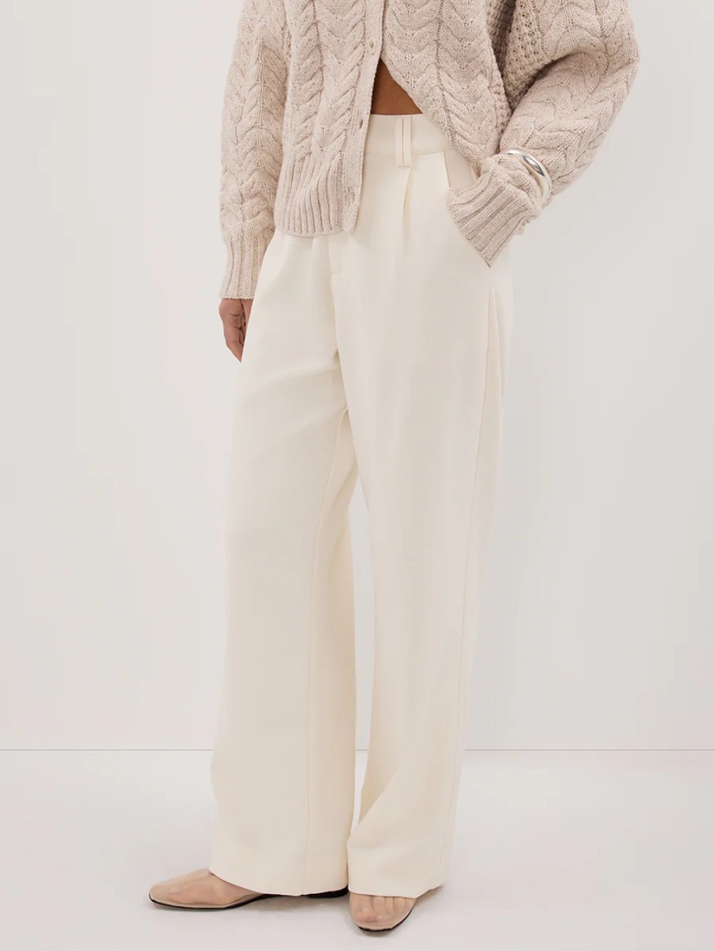 NWT DISSH Celine Cream Pants, Wide-Leg High-Rise Trousers